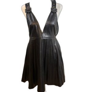 Zara NWT Faux Leather Pleated‎ Pinafore Dress M Black Bloggers Favorite Viral